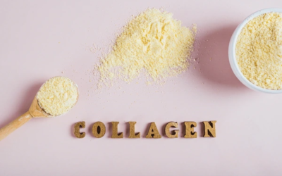 Biohacker Collagen Formulations Powder Pure hydrolyzed powder representing biohacker collagen formulations in a bowl with a spoon and glass