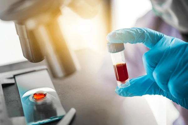 Laboratory technician analyzing a blood sample to evaluate blood dyscrasias