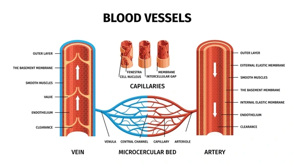 Infographic showing arteries, veins, capillaries, and the microvascular bed, illustrating where the endothelial glycocalyx supports vascular health.