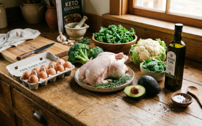 ketosis on a budget for longevity Keto diet foods for longevity on a budget - eggs, chicken, broccoli, avocado, and olive oil