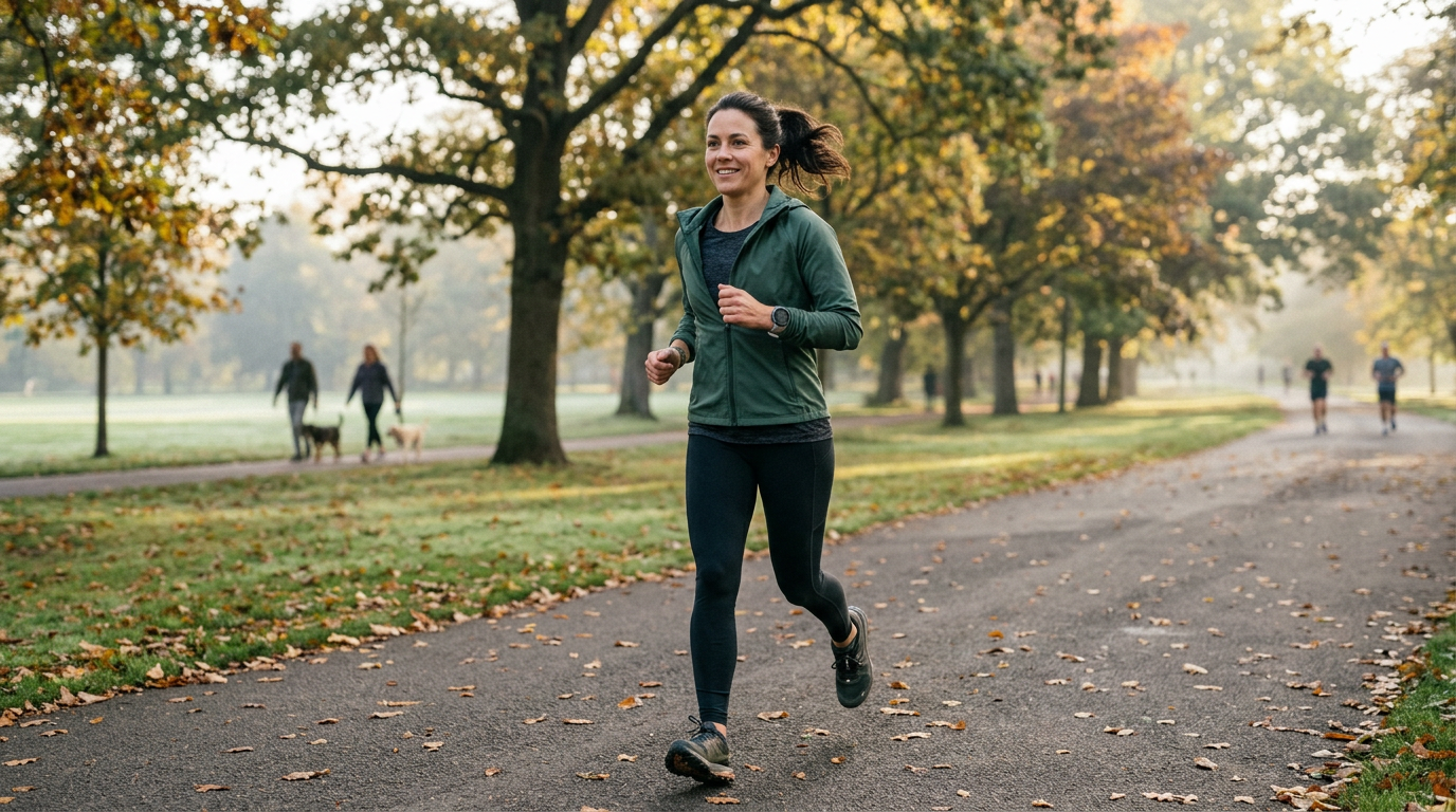A person taking a brisk walk to manage their risk of heart failure in younger adults.
